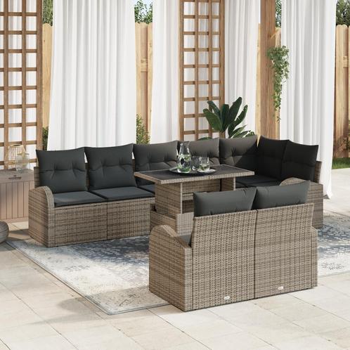 vidaXL 9-delige tuinset met kussens in grijs poly rattan, Tuin en Terras, Tuinsets en Loungesets, Nieuw, Verzenden