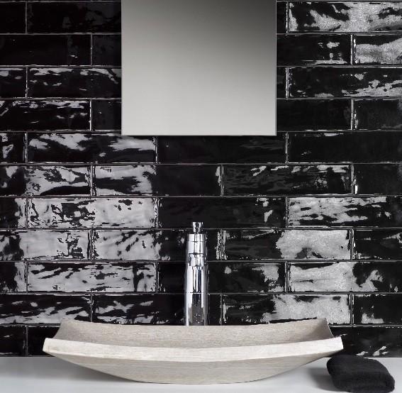 Handmade Zwart Hoogglans Wandtegel / Metro tegel / 7,5 x 30, Doe-het-zelf en Bouw, Tegels, Ophalen of Verzenden