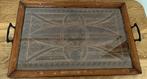 Dienblad - Hout, Glas, Metaal - handgesneden hout, Antiek en Kunst
