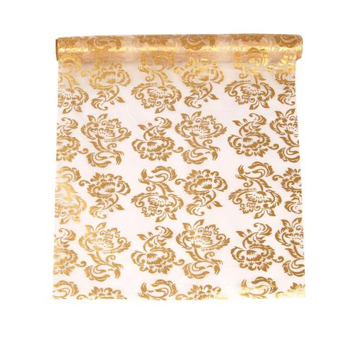 Witte Organza Stof Gouden en Zilveren Koningsbloem print 36c, Hobby en Vrije tijd, Feestartikelen, Nieuw, Verzenden