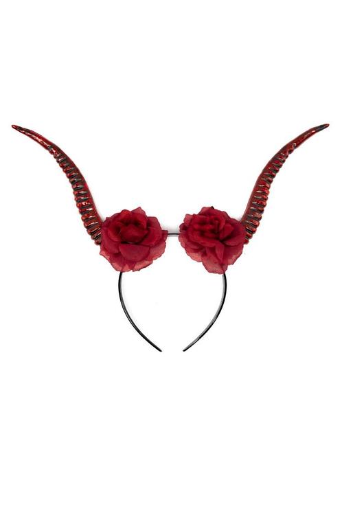 Haarband Hoorns Rode Rozen Rood Duivel Bloemen Diadeem Bloed, Kleding | Dames, Carnavalskleding en Feestkleding, Nieuw, Ophalen of Verzenden