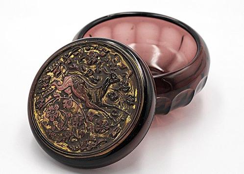 Art Deco Purple Walther Glass Jewelry Box, Signed, 1920 -, Antiek en Kunst, Antiek | Glaswerk en Kristal