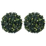vidaXL Kunstbuxusballen met LED-verlichting 2 st 22 cm groen, Verzenden, Nieuw
