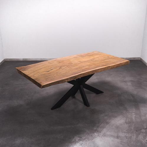 Boomstamtafel, Eettafel 200x103 massief hardhout, metaalpoot, Huis en Inrichting, Tafels | Eettafels, 100 tot 150 cm, 150 tot 200 cm