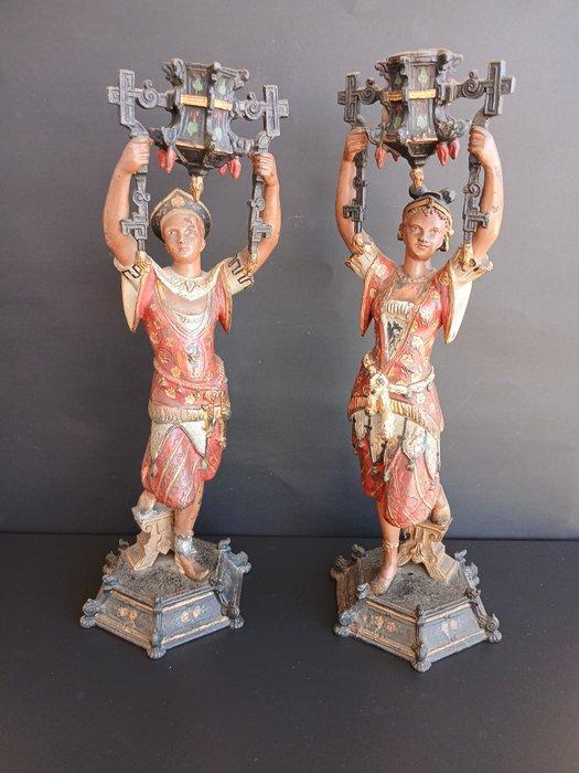 Chinoiserie - Kandelaar (2) - Zinklegering, Antiek en Kunst, Antiek | Meubels | Stoelen en Sofa's