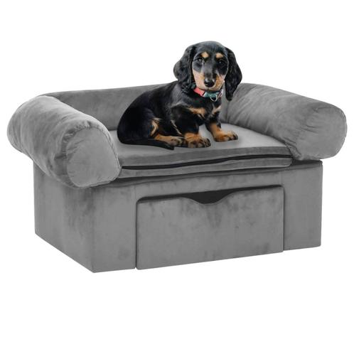 vidaXL Hondenbank met lade 75x50x38 cm pluche grijs, Dieren en Toebehoren, Honden-accessoires, Nieuw, Verzenden