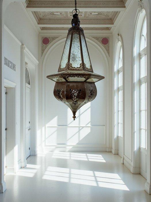 Lamp - glas, metaal - Mid-eeuwse Marokkaanse messing, Antiek en Kunst, Curiosa en Brocante