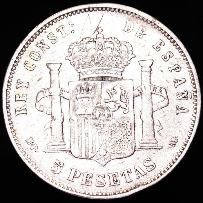 Spanje. Alfonso XIII. 5 Pesetas Ceca de Madrid, 1889 MP-M, Timbres & Monnaies, Monnaies | Europe | Monnaies non-euro