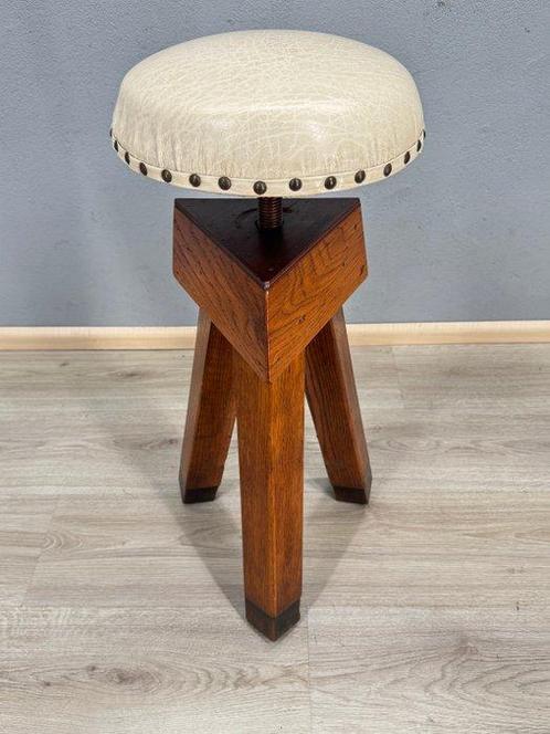 Amsterdamse school verstelbare kruk - Kruk - Hout, Metaal,, Antiek en Kunst, Curiosa en Brocante