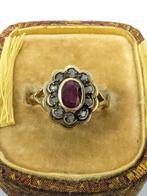 Ring - 18 karaat Geel goud, Zilver Robijn - Diamant, Handtassen en Accessoires