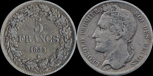 Belgium Leopold I 5 frank 1833-pos A zilver, Postzegels en Munten, Munten | Europa | Niet-Euromunten, België, Verzenden