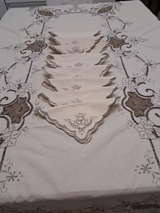 Nappe - 250 cm - 155 cm - Nappe en coton, brodée à la main, Antiek en Kunst, Curiosa en Brocante