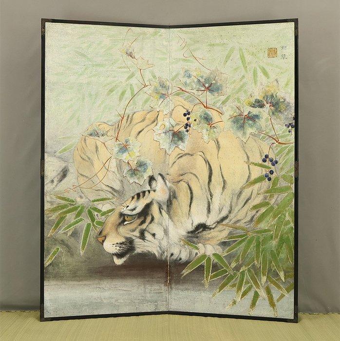 Bybu kamerscherm - Papier - Japan - Tijger loert in het, Antiquités & Art, Antiquités | Autres Antiquités