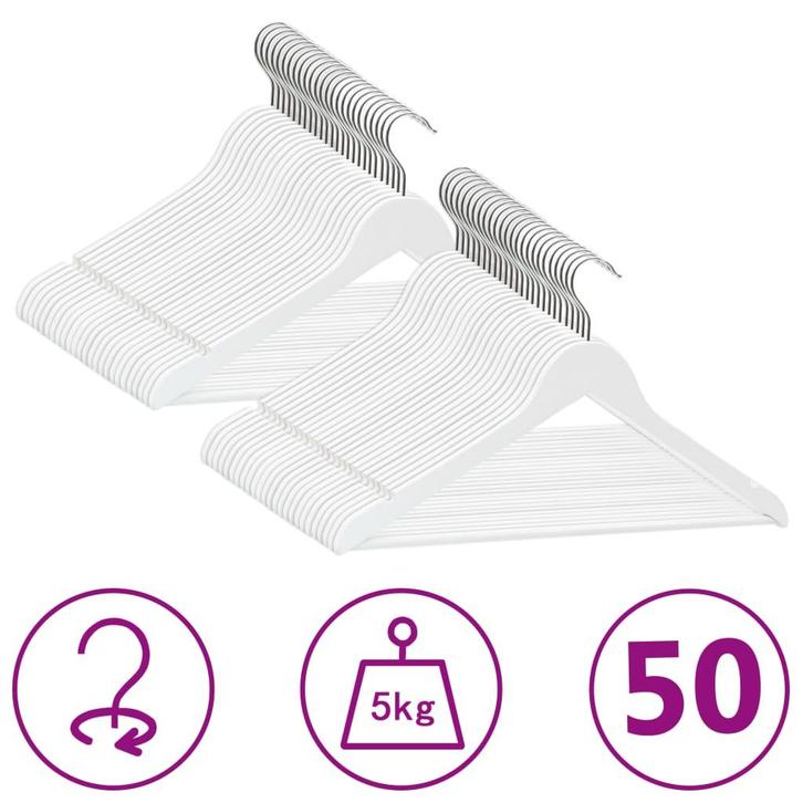 vidaXL 50-delige Kledinghangerset anti-slip hardhout wit, Huis en Inrichting, Kasten | Kleerkasten, Nieuw, Verzenden