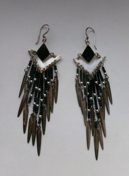 Zilver, Onyx - Oorbellen - Art Deco-stijl, Antiek en Kunst, Kunst | Designobjecten