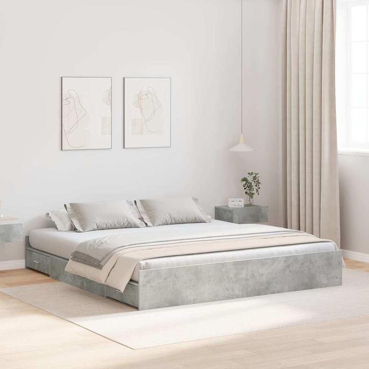 vidaXL Opbergbedframe met lade Beton Grijs 200 x 200 cm, Huis en Inrichting, Slaapkamer | Bedden, Nieuw, Verzenden