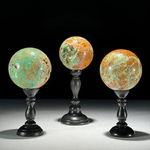 Geen minimumprijs - Prachtige set van 3 Groene Smithsoniet, Antiek en Kunst, Kunst | Designobjecten