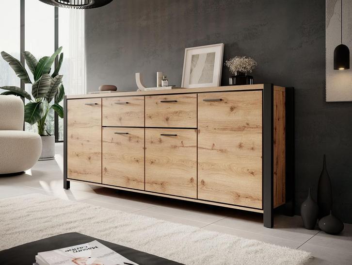 Meubella | Dressoir eiken zwart 213x40x90, Maison & Meubles, Armoires | Dressoirs, Envoi
