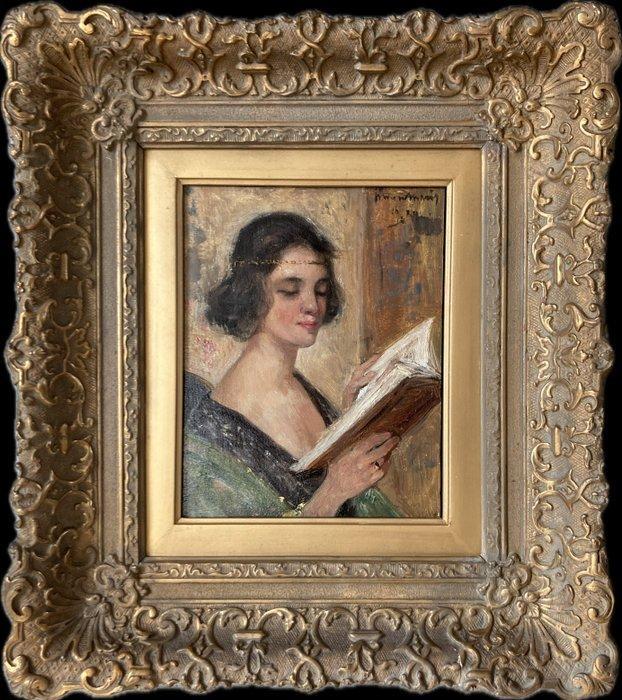 Simon Maris (1873-1935) - Elegant Woman Reading, 1929, Antiek en Kunst, Kunst | Schilderijen | Klassiek