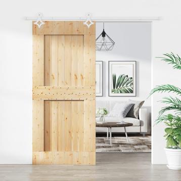 vidaXL Schuifdeur met beslag 90x210 cm massief grenenhout, Doe-het-zelf en Bouw, Deuren en Vliegenramen, Verzenden, Nieuw