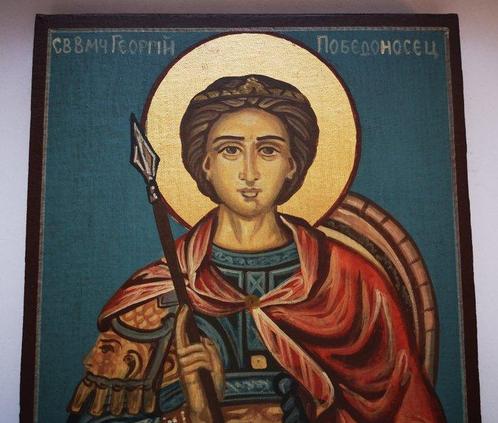 Icône - Saint Georges le Victorieux, icône peinte à la main, Antiek en Kunst, Antiek | Boeken en Manuscripten