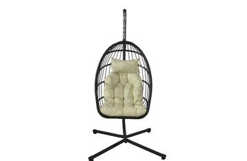 Moderne PE Rattan hangstoel - zwart met beige kussens - d..., Ophalen of Verzenden, Nieuw