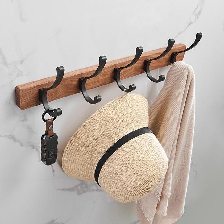 Houten Kapstok met 5 Mat Zwarte RVS Haken Sleutelrekje Haakj, Verzamelen, Overige Verzamelen, Verzenden