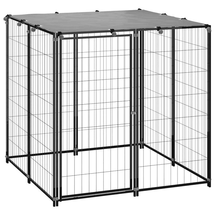 vidaXL Hondenkennel 110x110x110 cm staal zwart, Dieren en Toebehoren, Hondenbenches, Nieuw, Verzenden