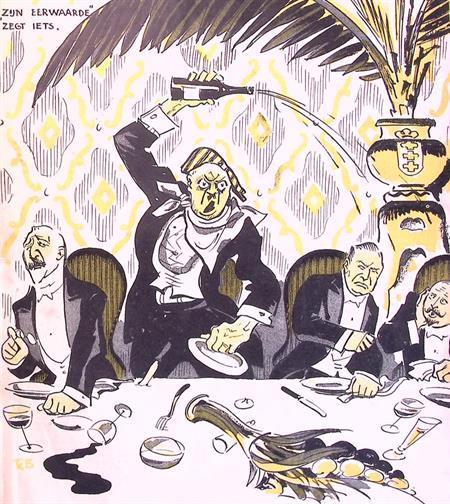 Spotprent met man die diner verstoort (lijst optie, Lithos), Antiek en Kunst, Kunst | Litho's en Zeefdrukken, Verzenden