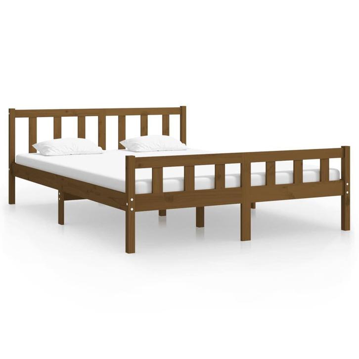 Houten Bedframe 140x200 Honingbruin | Tweede Kansje | OP=OP, Huis en Inrichting, Slaapkamer | Bedden, 140 cm, 200 cm, Bruin, Nieuw