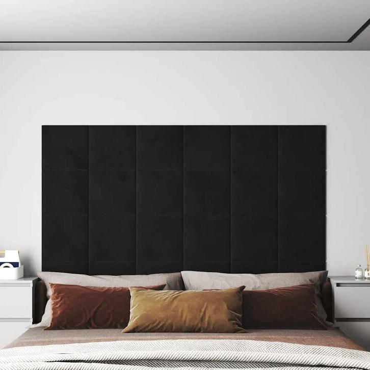 vidaXL Wandpanelen 12 st 1,08 m² 30x30 cm fluweel zwart, Doe-het-zelf en Bouw, Platen en Panelen, Nieuw, Verzenden