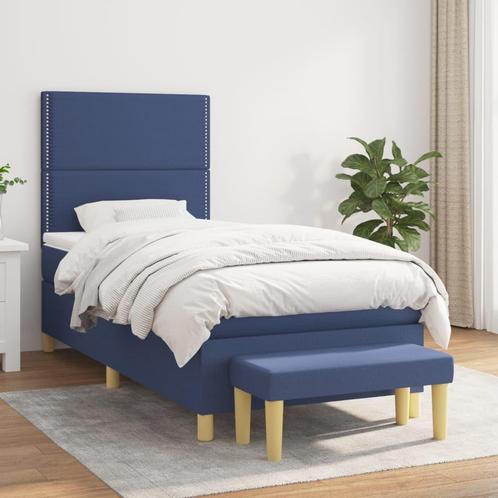 vidaXL Sommier à lattes de lit avec matelas Bleu 100x200, Huis en Inrichting, Slaapkamer | Bedden, Verzenden