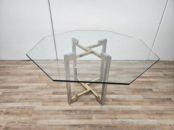 Table - Laiton, Métal, Verre - Table hexagonal en métal, Antiquités & Art