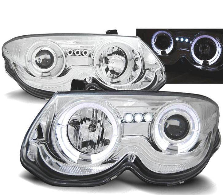 Phares Pour Chrysler 300M 99-04 Angel Eyes Led Chromé, Auto-onderdelen, Verlichting, Verzenden