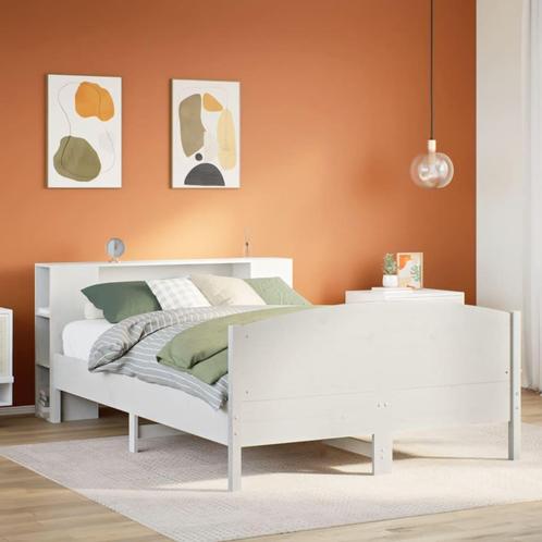 vidaXL Bed met boekenkast zonder matras grenenhout wit, Huis en Inrichting, Slaapkamer | Bedden, Nieuw, Verzenden