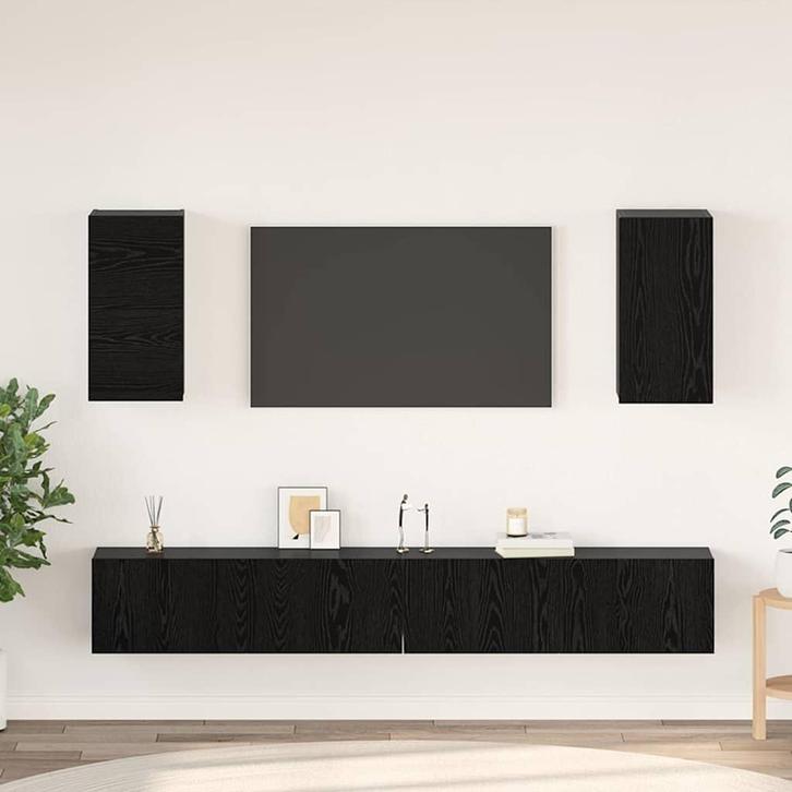 vidaXL Wand TV Kast Wandgemonteerd 3 pcs Zwart Eiken Bewerkt, Maison & Meubles, Armoires | Mobilier de télévision, Envoi
