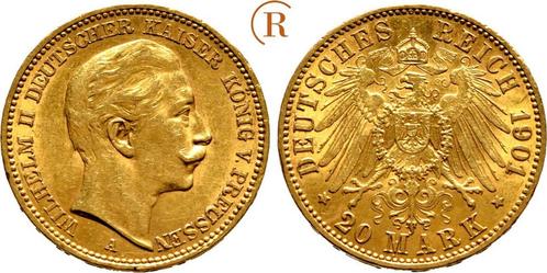 20 Mark goud 1901 A Kaiserreich: Preussen Pruisen: Wilhel..., Postzegels en Munten, Munten en Bankbiljetten | Toebehoren, Verzenden
