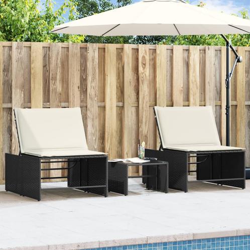 vidaXL Modulaire ligbedden 2 stuks met tafel zwart poly, Tuin en Terras, Ligbedden, Nieuw, Verzenden