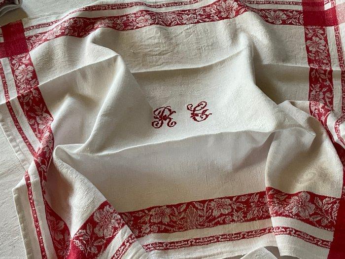 5 late Napoleon III, Jacquard geweven linnen servetten met, Antiek en Kunst, Antiek | Tapijten, Tafelkleden en Textiel