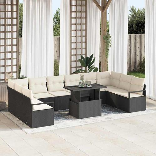 vidaXL Tuinbank Set met kussen 11 pcs Zwart en crème 100 x, Tuin en Terras, Tuinsets en Loungesets, Nieuw, Verzenden