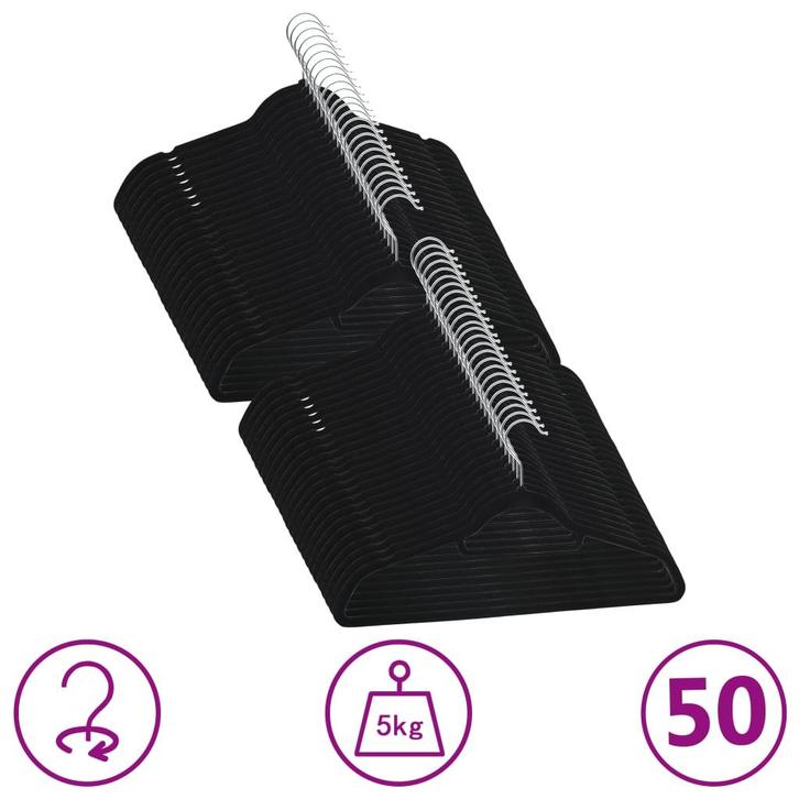 vidaXL 50-delige Kledinghangerset anti-slip fluweel zwart, Huis en Inrichting, Kasten | Kleerkasten, Nieuw, Verzenden