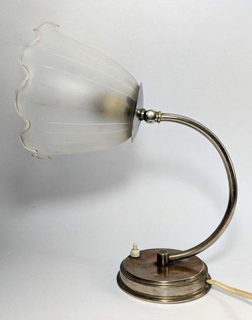 Lampe de table de chevet - Métal, Verre - Abat-jour années, Antiek en Kunst, Curiosa en Brocante
