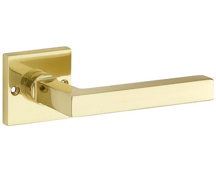 Deurklink op ongeveerd rozet Kare/Bauhaus messing gelakt, Doe-het-zelf en Bouw, Hang- en Sluitwerk, Klink of Kruk, Nieuw, Overige materialen