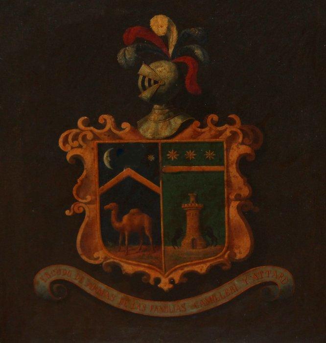 Spaanse school (XIX) - Escudo de armas (familias Camilleri y, Antiquités & Art, Art | Peinture | Classique