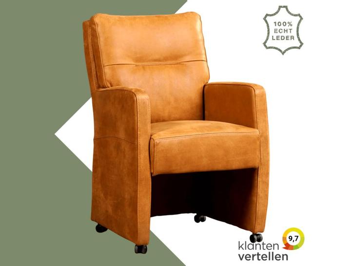 Leren eetkamerstoel Sharp - Kenia Cognac (cognac) - Zonder, Huis en Inrichting, Stoelen, Bruin, Eén, Nieuw, Leer, Ophalen of Verzenden