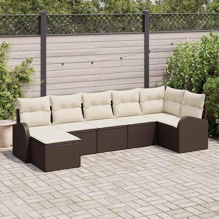 vidaXL Tuinbank Set Bruin Poly rattan, Tuin en Terras, Tuinsets en Loungesets, Nieuw, Verzenden