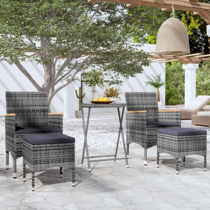 vidaXL 5-delige Bistroset poly rattan en gehard glas grijs, Tuin en Terras, Tuinsets en Loungesets, Nieuw, Verzenden