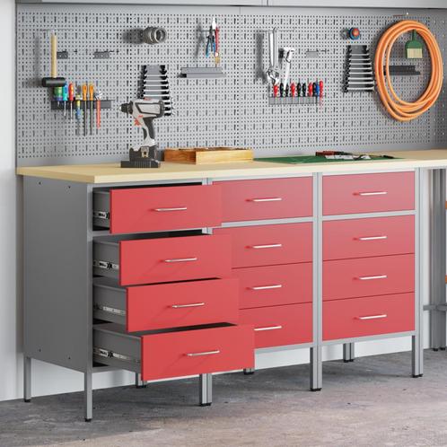 vidaXL Werkcabinet 3-delig Rood en Grijs van Geengineerd, Doe-het-zelf en Bouw, Werkbanken, Nieuw, Verzenden