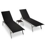 Zwart Ligbed Set Staal Tweede Kansje, Super Zomerdeal!, Tuin en Terras, 2 zitplaatsen, Verzenden, Textileen, Bijzettafel