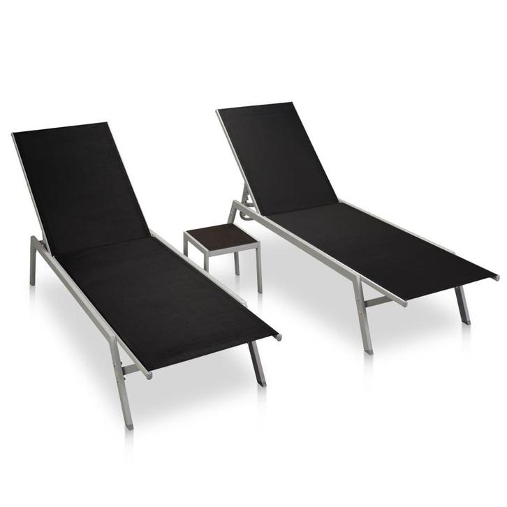 Zwart Ligbed Set Staal Tweede Kansje, Super Zomerdeal!, Tuin en Terras, Tuinsets en Loungesets, Bijzettafel, Nieuw, Textileen